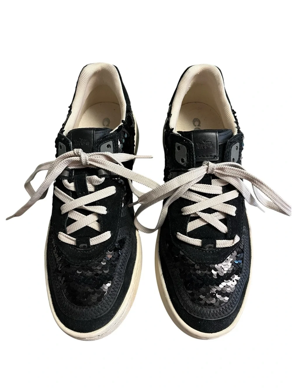 Coach CitySole Court Sneakers Womens 8.5 Black Sequin Suede Shoes G5506 Fashion